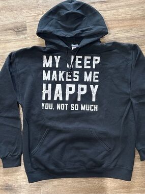 Jeep- Black Hoodie with White "My Jeep Makes Me Happy" Graphic